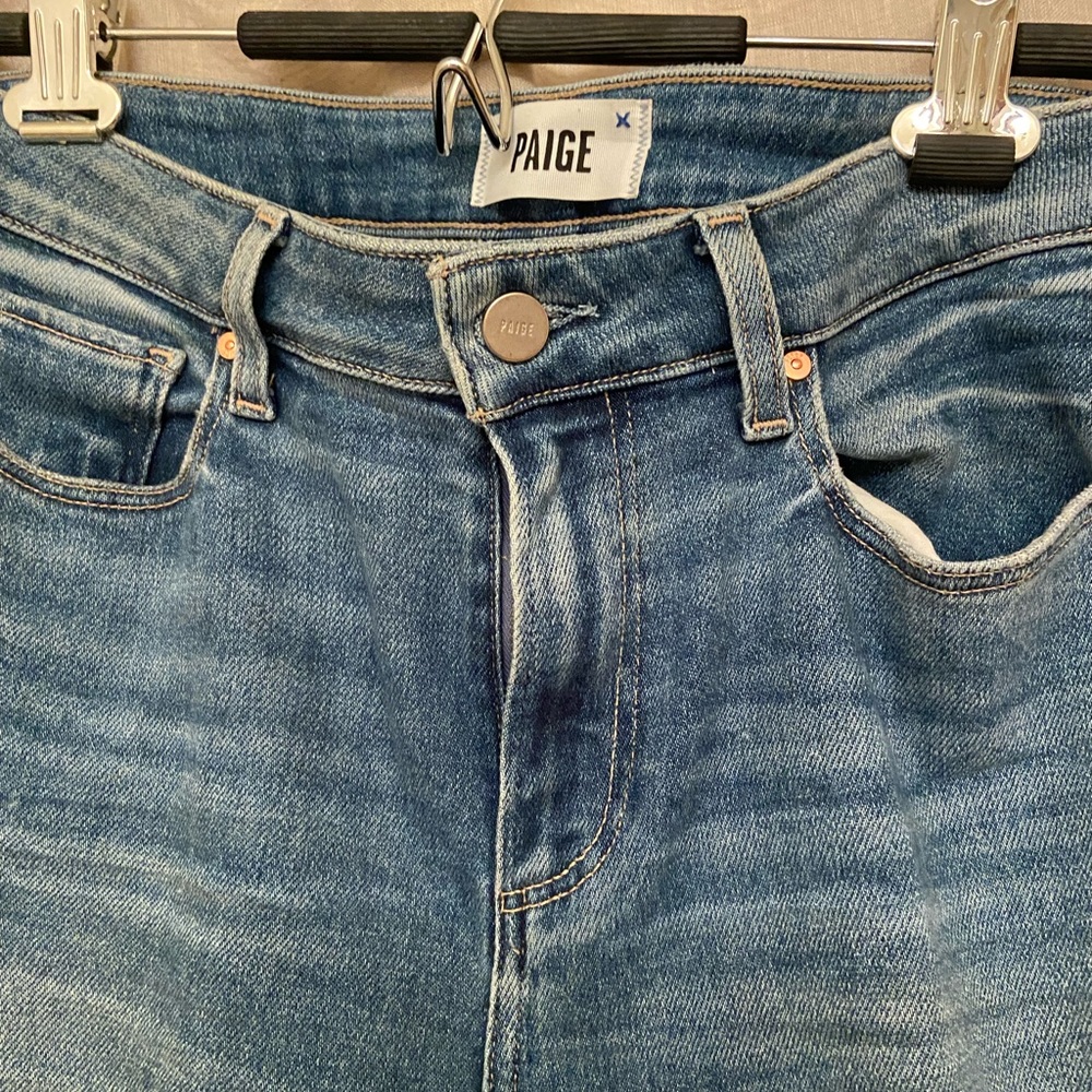 Paige jeans size 28.  Straight Leg. Distressed at knees.  30 inch inseam